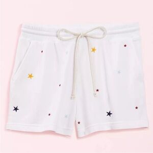 Lou & Grey Embroidered Star Terry White Drawstring Shorts